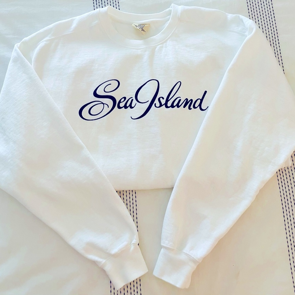 Sea Island Adult Crewneck Sweatshirt in White/Navy Size L